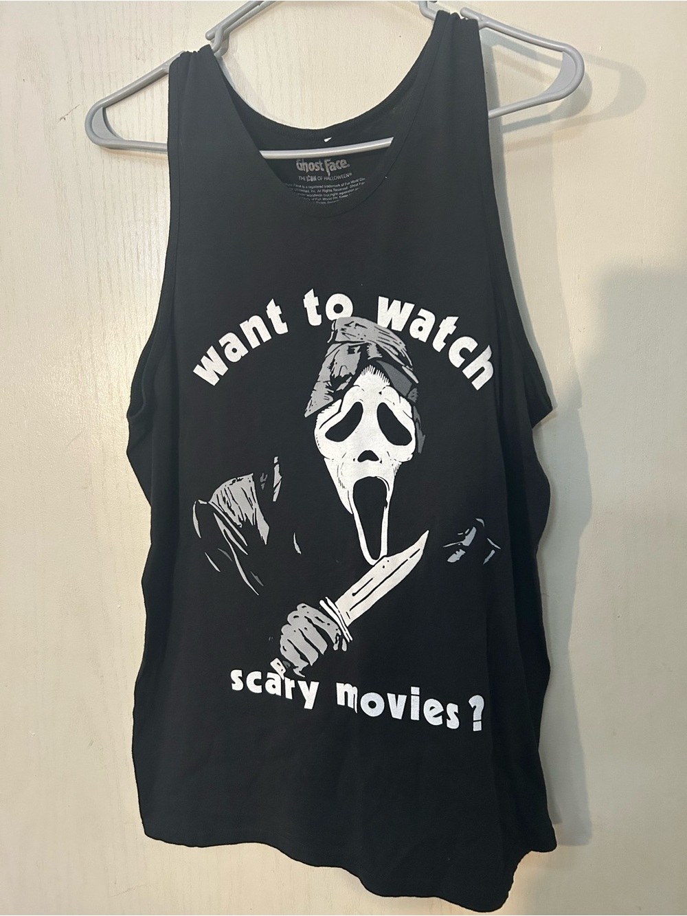 Ghost Face Black Graphic Tank Top - Want to Watch Scary Movies?